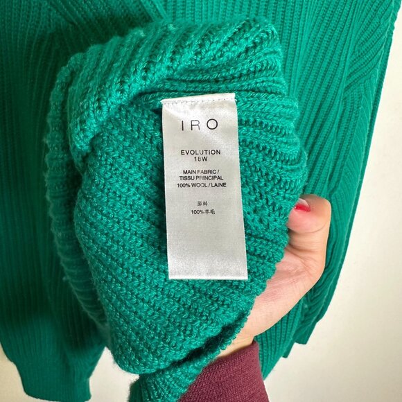 IRO Evolution Sweater XS Emerald Green Revolve 100% Wool Deep V Neck Pullover Lo - Picture 6 of 6